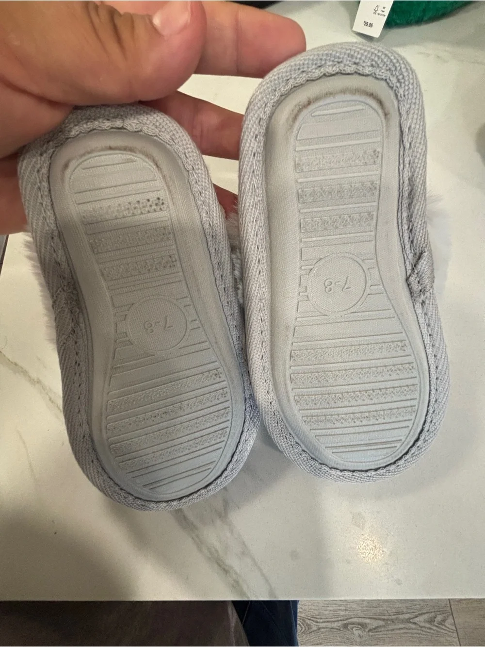 Toddler Girl Metallic Silver Faux Fur Slippers w/ Elastic Back Strap Sz 7-8